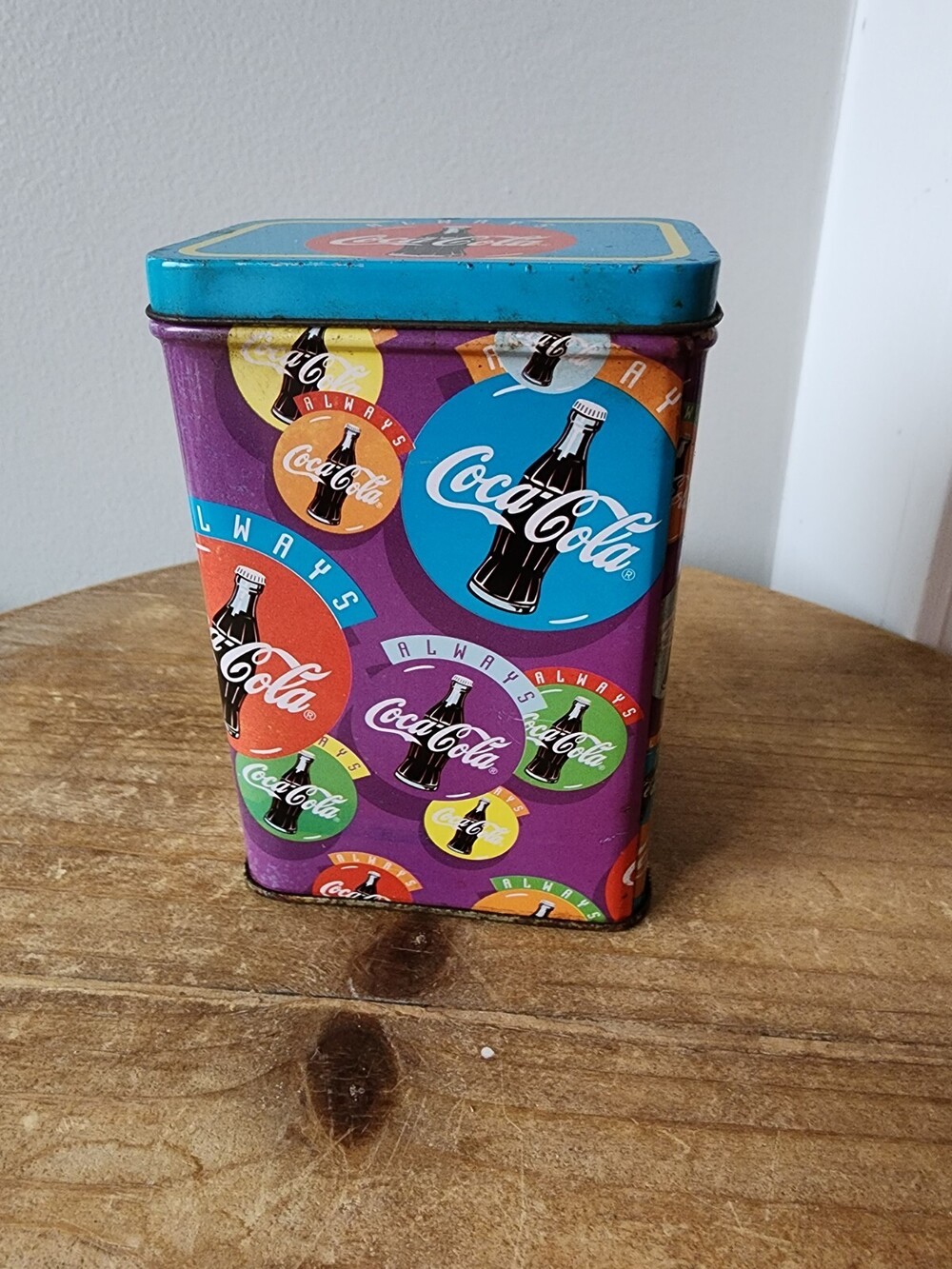 Vintage Coca Cola Tin With Removable Lid 'Always Coca Cola' Colorful 1995 Decor
